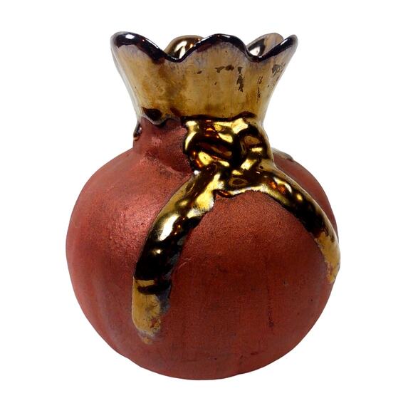 Mexican Clay Terracotta Pottery Vase Drip Glaze Gold Color Metal Dripping UNIQUE - Picture 1 of 9